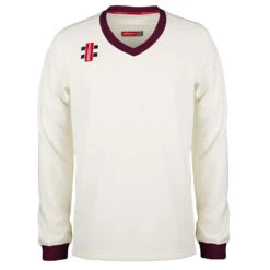 Pro Performance Long Sleeved Cricket Sweater -MR Cricket Hockey Pro Performance Maroon Trim M Front