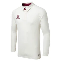 Tek Cricket Shirt Long Sleeved -MR Cricket Hockey Surridge Tek Long Sleeve Cricket Shirt MaroonTrim